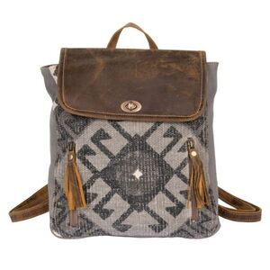 Myra Bag Handmade Felicity Backpack Upcycled Canvas & Cowhide Leather